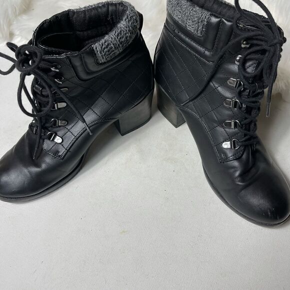Mia teddy black knitted collar lace up combat boots round toe size 11 - Picture 5 of 9